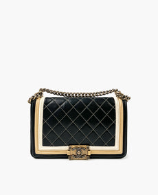 Chanel Boy Medium Black Gold laukku GHW