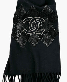 Chanel Cashmere Sequin CC huivi musta