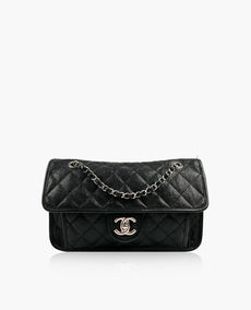 Chanel French Riviera Black Caviar Flap Bag SHW