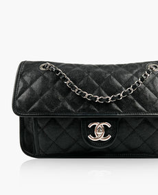 Chanel French Riviera Black Caviar Flap Bag SHW