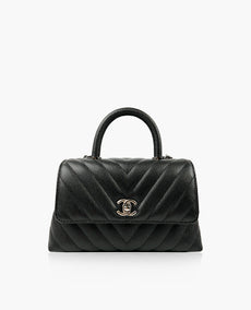 Chanel So Black Chevron Quilted Caviar Mini Coco Top Handle Bag RHW