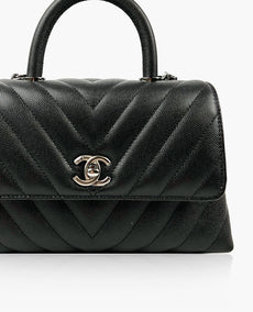 Chanel So Black Chevron Quilted Caviar Mini Coco Top Handle Bag RHW