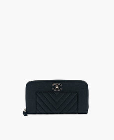 Chanel CC Chevron Zippy Long Wallet Black Caviar SHW