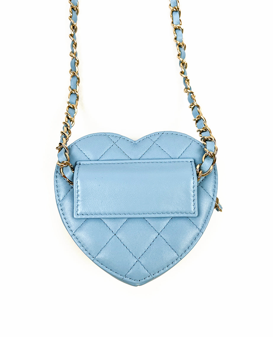 Chanel 22S Heart Mini Belt Bag in Light Blue Lambskin LGHW