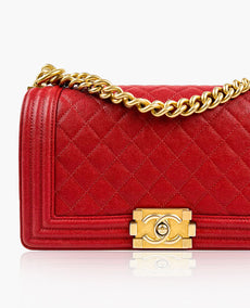 Chanel Boy Old Medium Red Caviar GHW