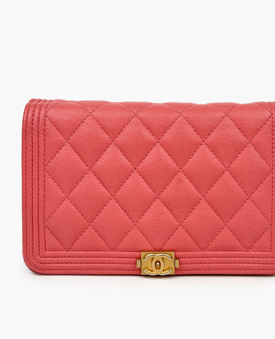 Chanel WOC Coral Pink Caviar GHW The Boy Lock Luxury Helsinki