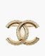 Chanel CC Champagne Brooch with Crystals and Chanel Lettering