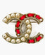 Chanel CC Champagne Brooch with Pearls and Pink Lambskin Leather