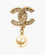 Chanel Rhinestones Champagne CC Pearl Drop Earrings