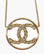 Chanel Square Crystal CC Round Pendant Necklace Champagne