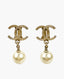 Chanel Champagne CC Pearl Drop Clip On Earrings