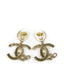 Chanel Pearl Crystal Coco Script CC Drop Earrings Champagne