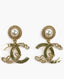 Chanel Pearl Crystal Coco Script CC Drop Earrings Champagne