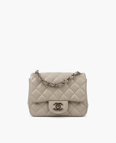 Chanel Mini Square Ivory Caviar SHW