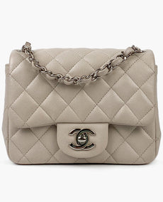 Chanel Mini Square Ivory Caviar SHW