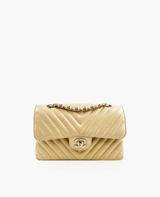 Chanel Small Chevron Flap Bag Yellow Lambskin CHW