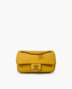 Chanel Yellow CC Medallion Charm Chevron Flap Bag