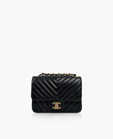 Chanel Chevron Lambskin Mini Square GBHW Musta