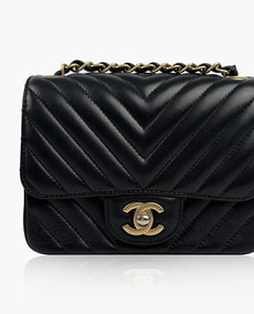 Chanel Chevron Lambskin Mini Square GBHW Musta