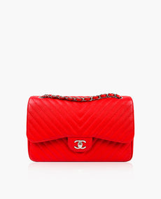 Chanel Chevron Jumbo Double Flap Bag Red Caviar SHW