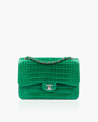 Chanel Green Classic Double Flap Alligator Jumbo