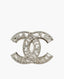 Chanel Crystal CC Pendant Brooch Silver