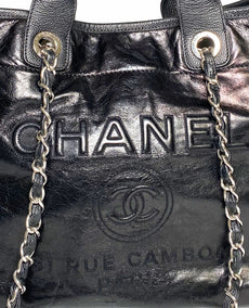 Chanel Glazed Calfskin Deauville Medium Tote Black