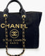 Chanel Deauville Tummansininen Kultakangas Medium Tote