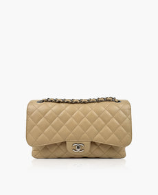 Chanel Timeless Jumbo Double Flap Beige Caviar SHW