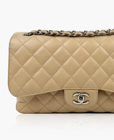 Chanel Timeless Jumbo Double Flap Beige Caviar SHW