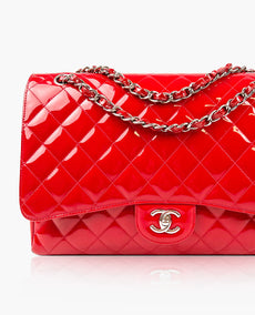 Chanel Timeless Maxi Jumbo Single Flap Bag in Red Patent Leather SHW