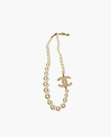 Chanel Pearl Necklace CC Champagne