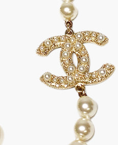 Chanel Pearl Necklace CC Champagne