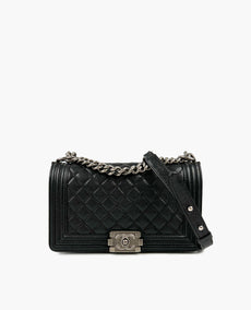 Chanel Boy Old Medium Caviar Black RHW