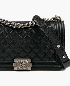 Chanel Boy Old Medium Caviar Black RHW