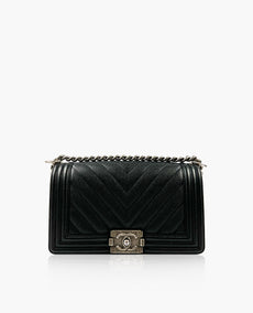 Chanel Boy Old Medium Chevron RHW Black Caviar