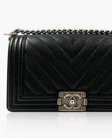 Chanel Boy Old Medium Chevron RHW Black Caviar