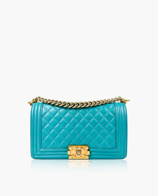 Chanel Old Medium Turquoise tikattu lampaannahkainen poikalaukku GBHW