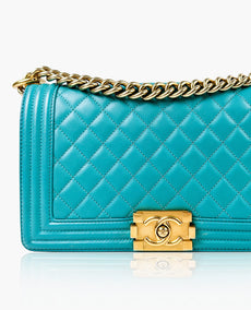 Chanel Old Medium Turquoise tikattu lampaannahkainen poikalaukku GBHW