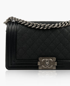 Chanel Boy Old Medium Caviar Black RHW