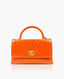 Chanel Medium Coco Handle Bag in Orange Chevron Quilted Glazed Calfskin Leather BGHW