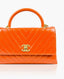 Chanel Medium Coco Handle Bag in Orange Chevron Quilted Glazed Calfskin Leather BGHW