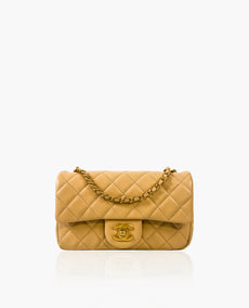 Chanel Mini suorakulmainen Pearl Crush tikattu beige lampaannahka Aged GHW