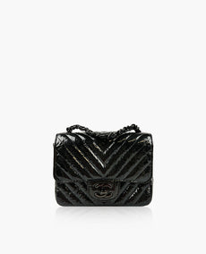 Chanel So Black Chevron Mini Square Crumpled Calfskin