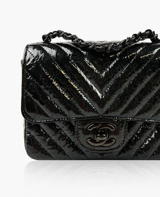 Chanel So Black Chevron Mini Square Crumpled Calfskin