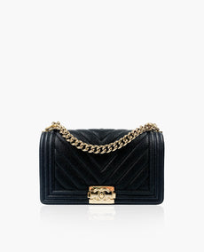 Chanel Boy Old Medium Chevron CHW Black Caviar