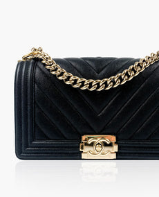 Chanel Boy Old Medium Chevron CHW Black Caviar