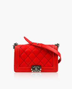 Chanel Double Stiched Old Medium Red Boy Bag RHW