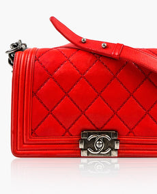 Chanel Double Stiched Old Medium Red Boy Bag RHW