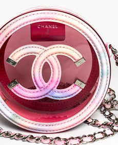 Chanel PVC lampaannahka filigraani pyöreä kytkin ketjun vaaleanpunainen